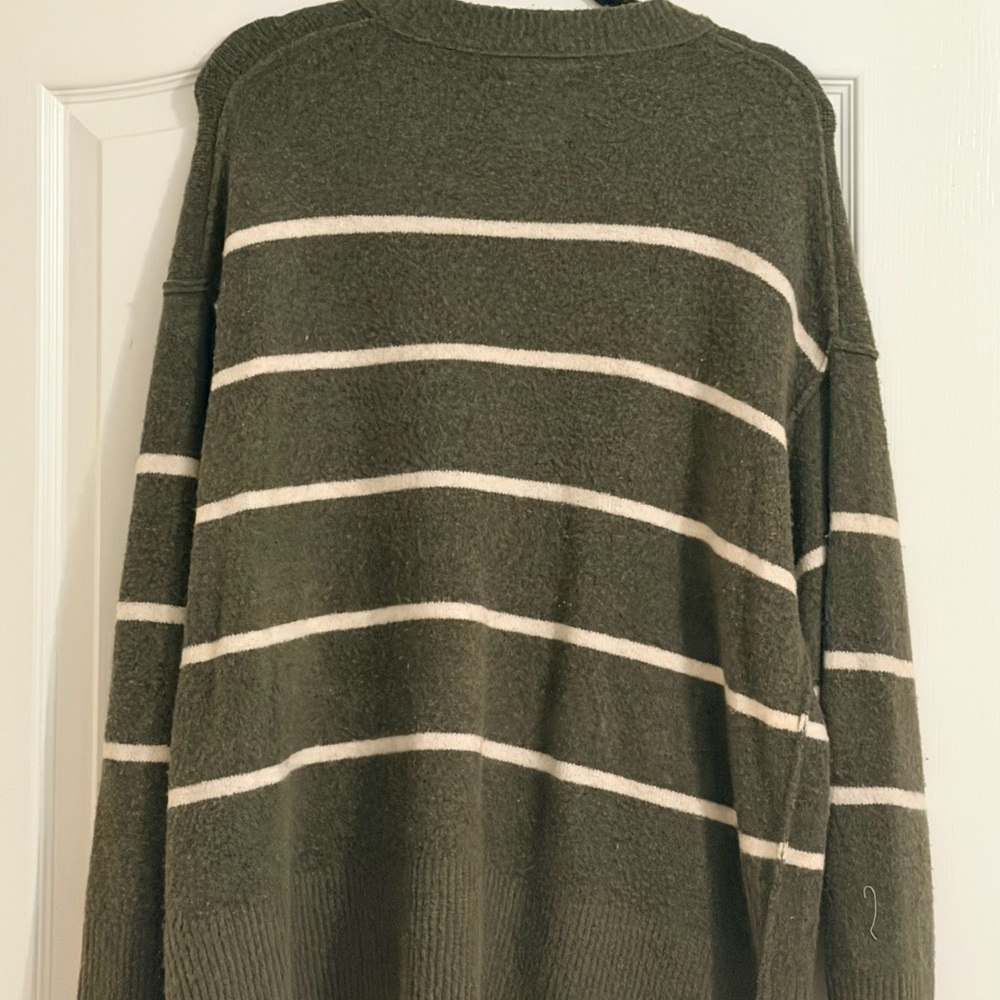 Aerie Olive and Cream Striped Crewneck Sweater - Picture 2 of 3